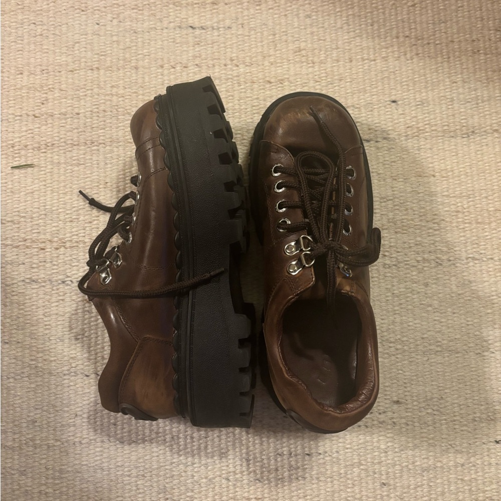 UNIF Brown Leather Platform Loafers